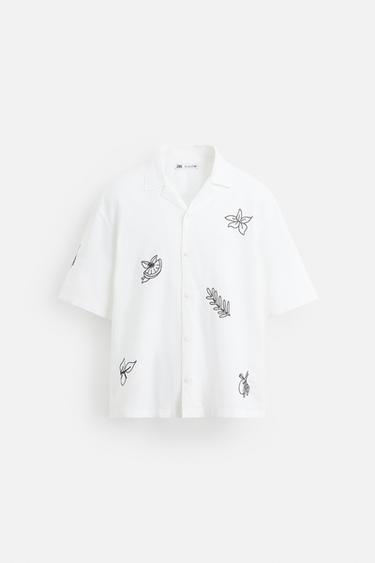 CAMISA ALGODÓN - LINO BORDADOS - Blanco de Zara