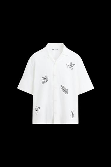 CAMISA ALGODÓN - LINO BORDADOS - Blanco de Zara - Imagen 0