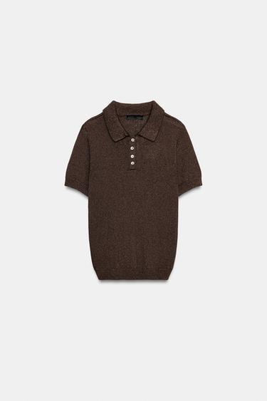 SHORT SLEEVE KNIT POLO SHIRT - Brown by Zara