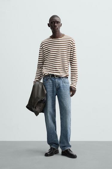 CAMISETA RAYAS - Marrón / Crudo de Zara - Imagen 0
