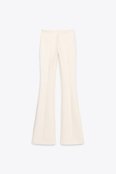 Zara INTERLOCK FLARE PANTS - Ecru