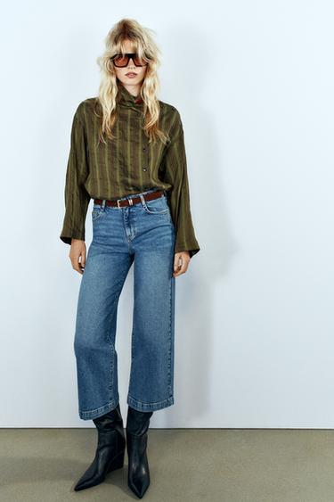 جينز Z1975 كولوت بخصر عالٍ وحزام - أزرق وسط by Zara