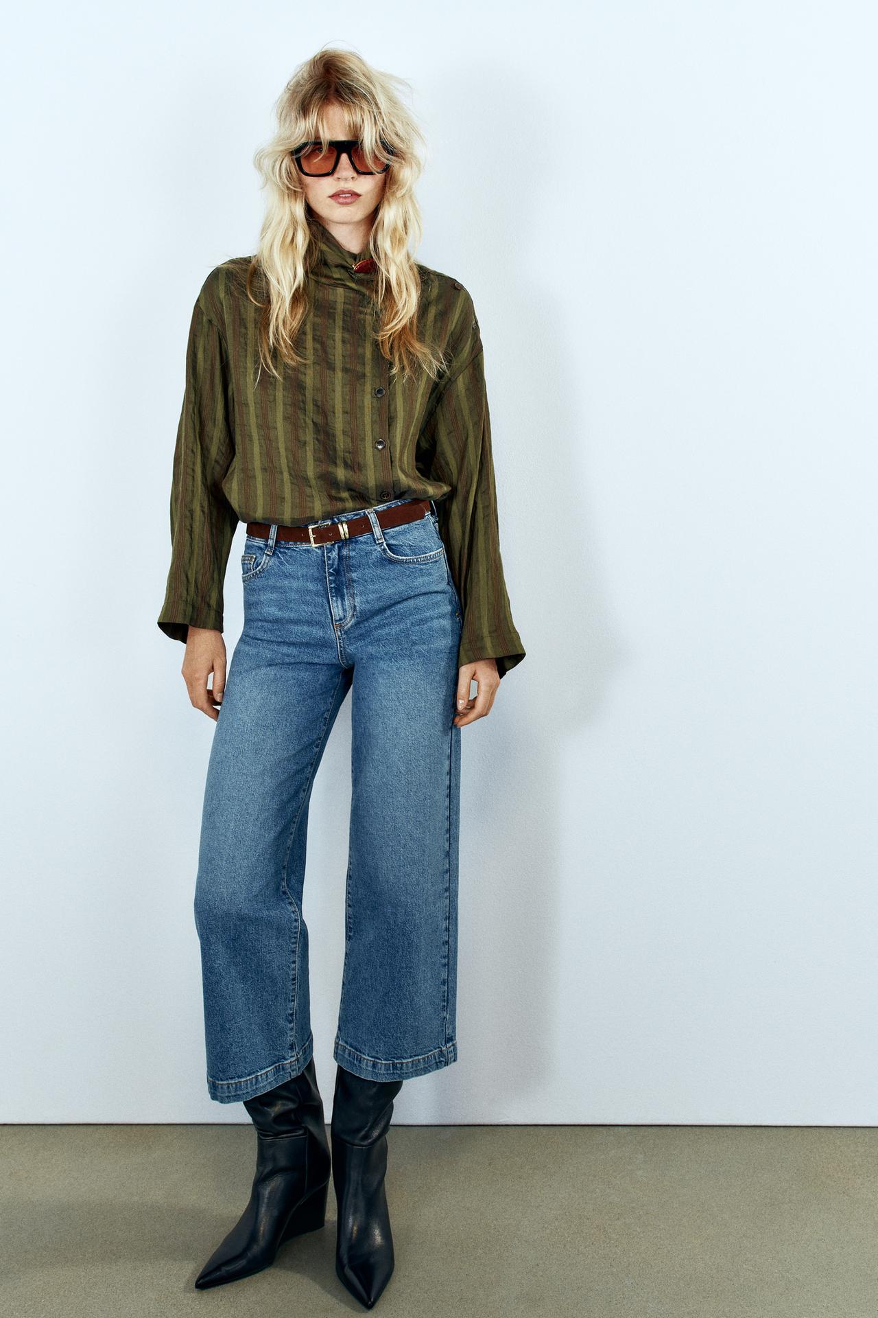 Z1975 HIGH-RISE BELTED CULOTTE JEANS — Mid-blue