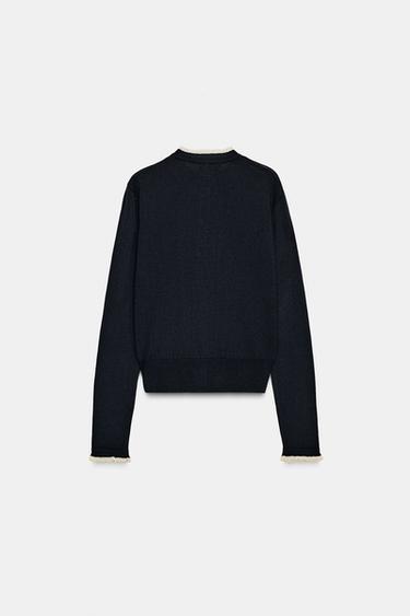 CARDIGAN WITH LACE TRIMS - Navy blue by Zara - Image 6