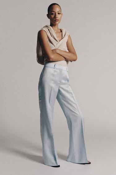 FLARED LINEN BLEND TROUSERS ZW COLLECTION - Light blue by Zara
