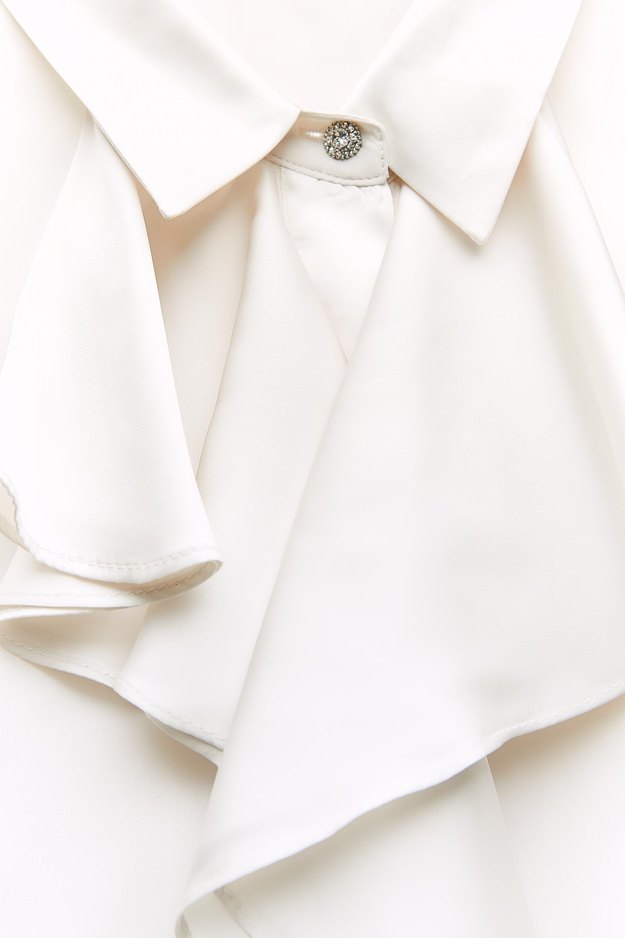 SATIN TOP WITH RUFFLES - Oyster-white