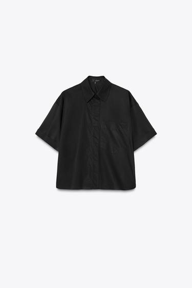 CAMISA POPELÍN BOLSILLO - Negro de Zara