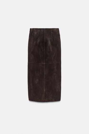 FALDA MIDI CRUZADA 100% PIEL - Marrón de Zara