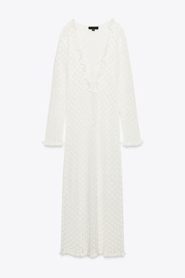 ROBE LONGUE EN MAILLE POINTELLE À VOLANTS - Blanc de Zara - Image 5