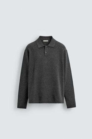 Zara SOFT KNIT POLO SHIRT - Anthracite grey