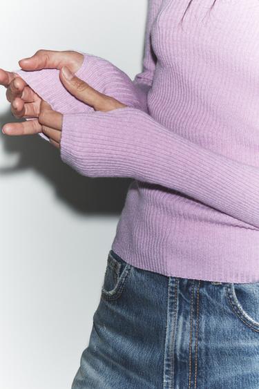 RIBSTRIKKET SWEATER MED ULD - lilla-lys fra Zara