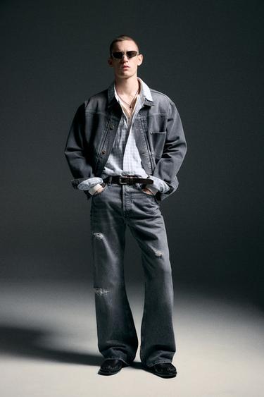 JEANS WIDE FLARE FIT - Gris de Zara