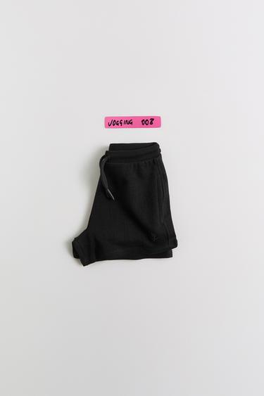 Zara EMBROIDERED PLUSH SHORTS - Black