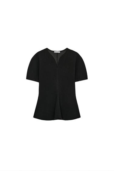 PEPLUM PUFF SLEEVE TOP - Black by Zara