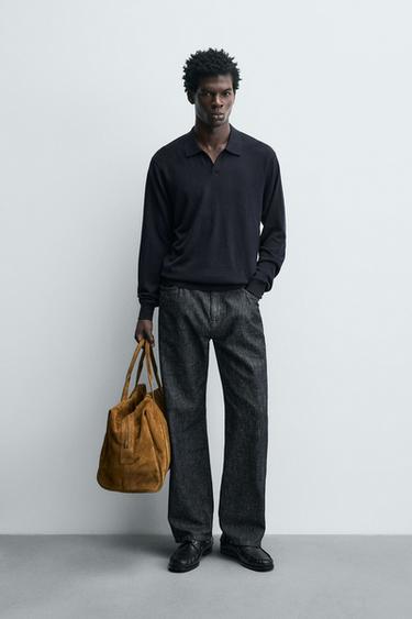 WOOL/SILK KNIT POLO SHIRT - Navy blue by Zara