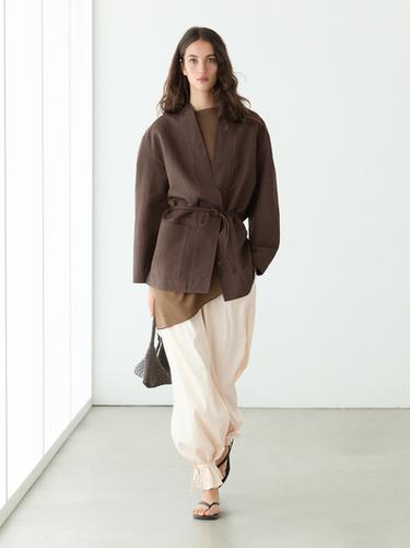Veste façon kimono à nouer avec du lin - Chocolat de Zara - Image 0