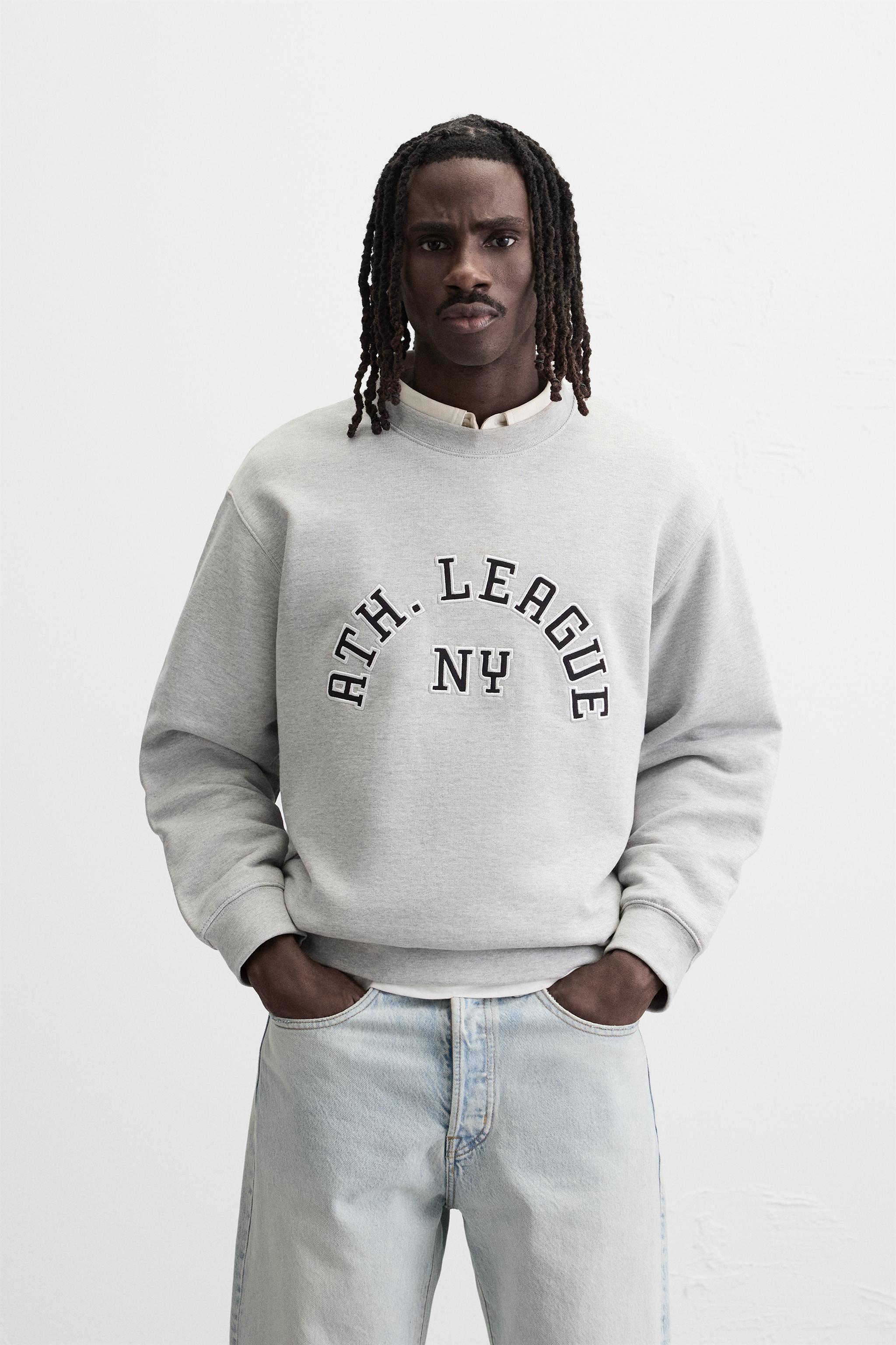 Sudaderas Jack Jones Hombre Sudadera Bordada ZARA Hombre Gris Algodón Sudadera Basica Hombre