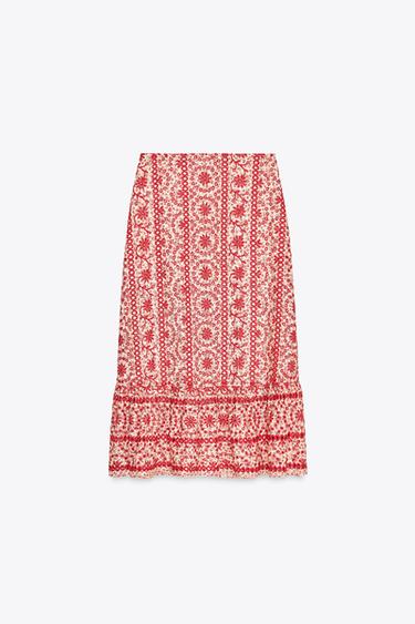 SAIA MIDI BORDADOS PERFURADOS - Vermelho da Zara