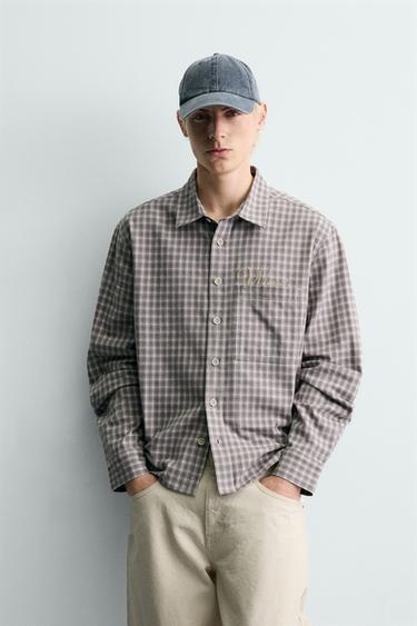 CAMISA CUADROS FRANELA BORDADO - Lila de Zara