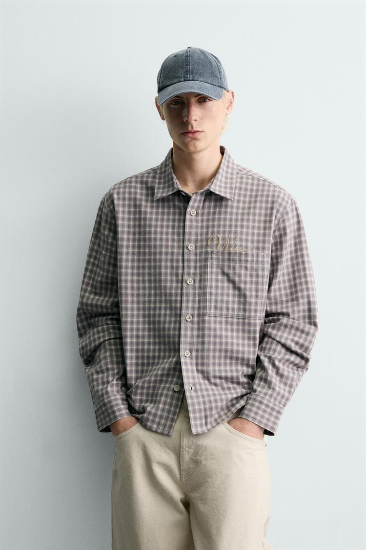 ZARA EMBROIDERED CHECK FLANNEL SHIRT