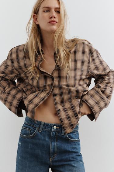 OVERSIZE CHECK SHIRT - Khaki by Zara - Image 1