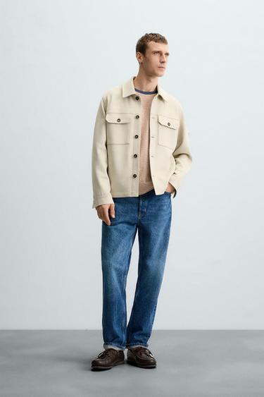 Zara FAUX SUEDE OVERSHIRT - Sand - Image 0