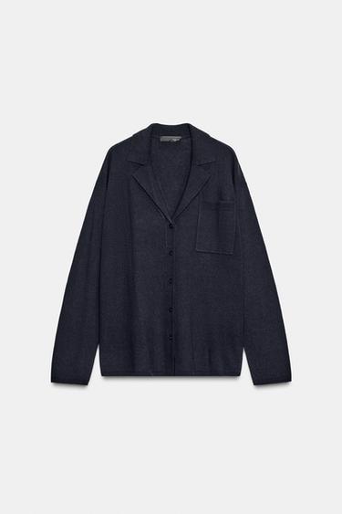 OVERSIZED 100% EXTRA SOFT WOOL POLO CARDIGAN - Navy blue by Zara