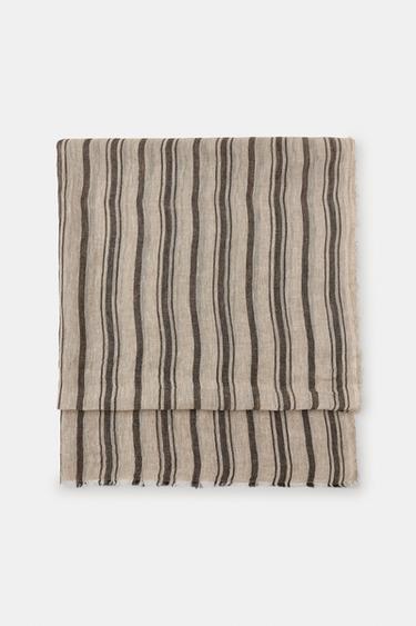 ШАРФ ИЗ 100% ЛЬНА В ПОЛОСКУ — РЫЖЕВАТО-КОРИЧНЕВЫЙ от Zara