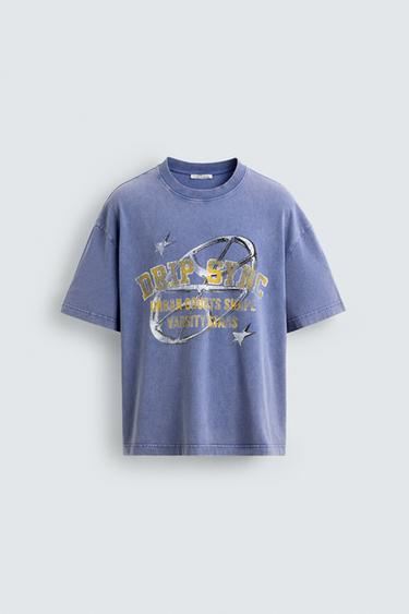 T-SHIRT IMPRIMÉ GRAPHIQUE VARSITY - Mauve de Zara