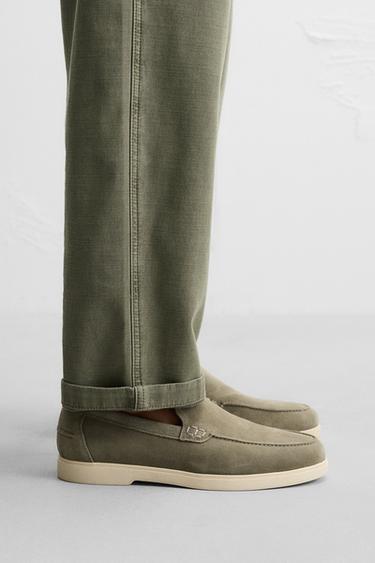 Zara CASUAL LEATHER LOAFERS - Khaki Green - Image 0