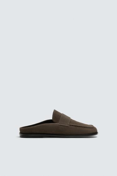 LEATHER MULE LOAFERS - Taupe Grey by Zara