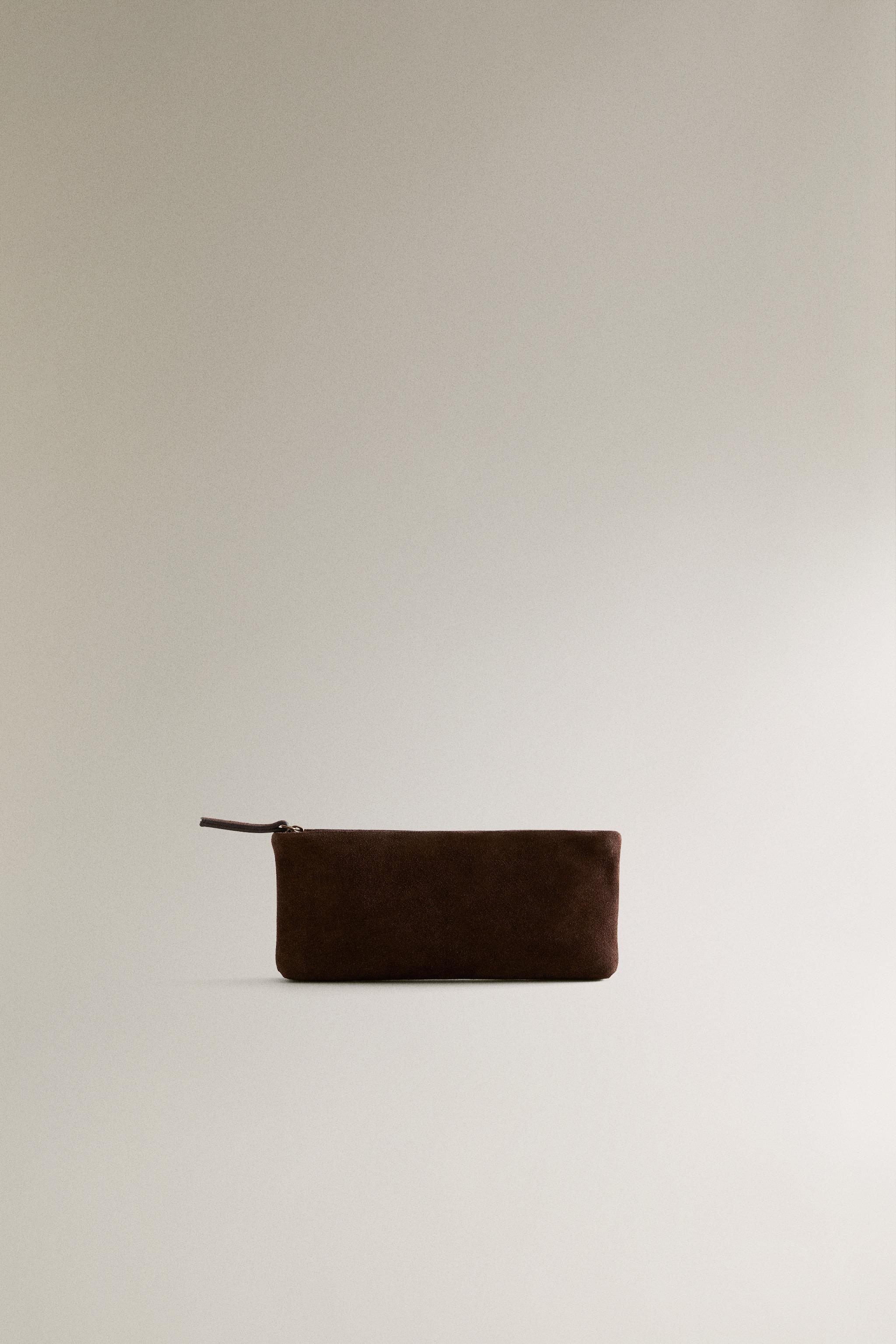 SPLIT LEATHER STORAGE CASE — Brown