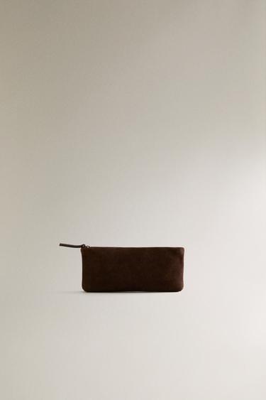 ESTOJO PORTA-OBJETOS DE COURO CAMURÇA - Marrom da Zara