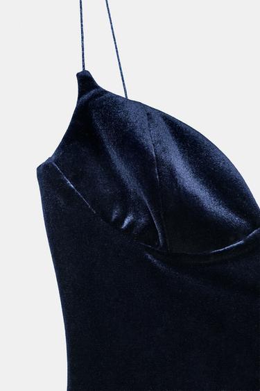 BODY À BRETELLES EN VELOURS - Bleu marine de Zara - Image 7