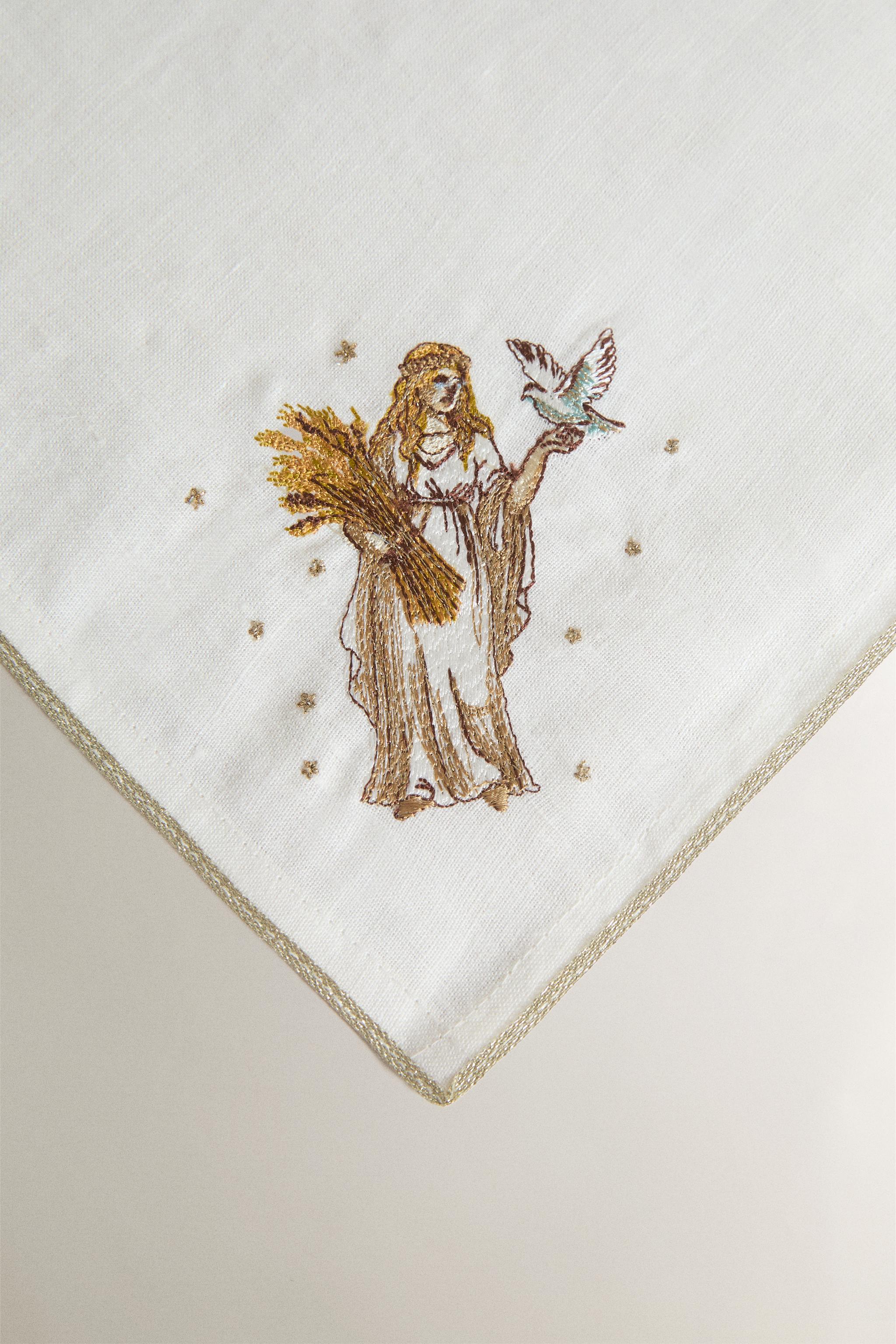 VIRGO EMBROIDERED LINEN NAPKIN | MARISA BERENSON
