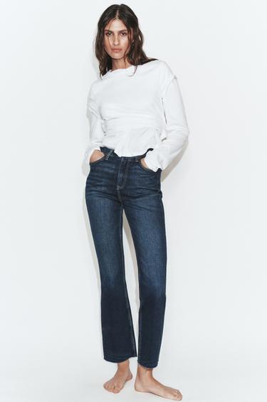 TRF CROPPED HIGH-WAIST bell bottom JEANS - Navy blue by Zara