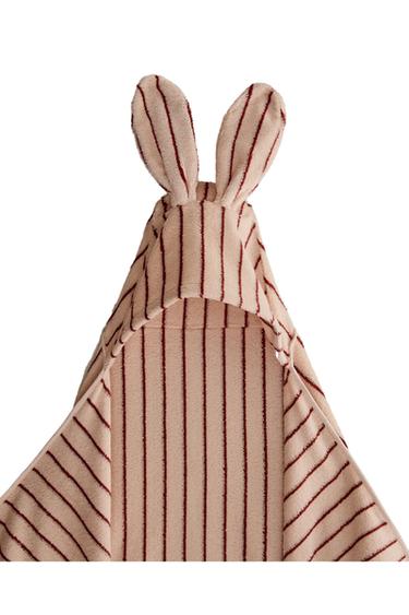 Zara HOODED VELOUR STRIPED BATH TOWEL - Pink