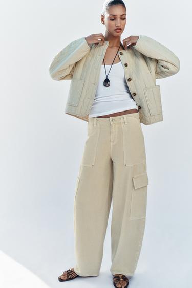 Zara RUSTIC QUILTED LINEN JACKET - Stone