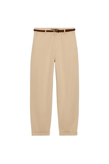 CHINOS MED FLETBÆLTE - lys camel fra Zara