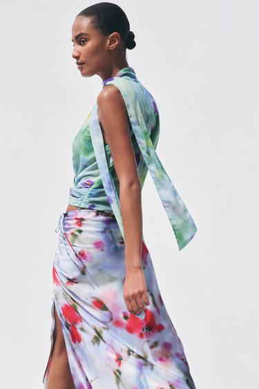 PRINTED TIE HALTERNECK TOP - Multicoloured by Zara - Image 6