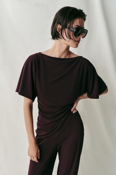 DRAPED CREPE TOP - Wine by Zara