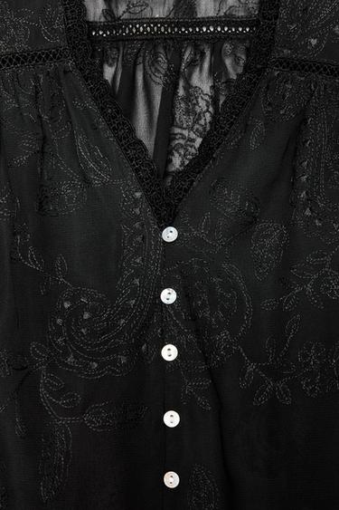 EMBROIDERED LACE SHIRT - Black by Zara - Image 8