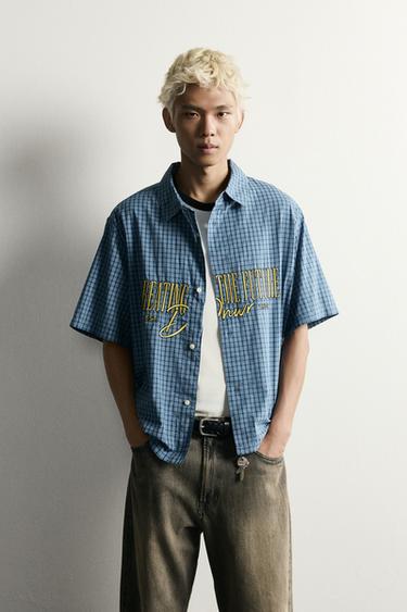 CHECKED RELAXED FIT ZIP-UP SHIRT - Blue by Zara