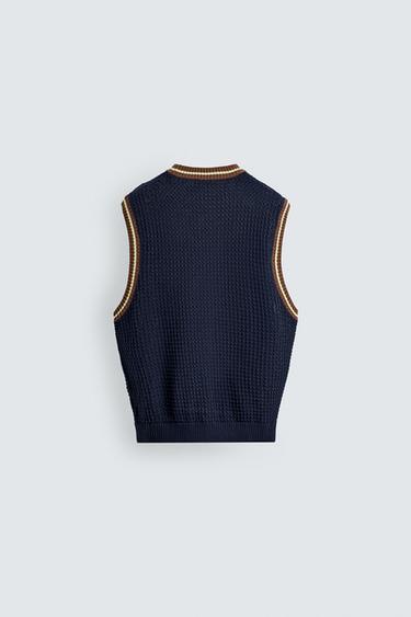 CONTRAST RIB KNIT VEST - Blue by Zara - Image 7