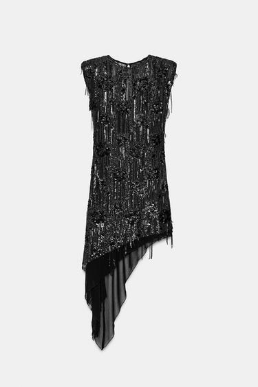 ROBE COURTE ASYMÉTRIQUE À PAILLETTES - Noir de Zara - Image 7