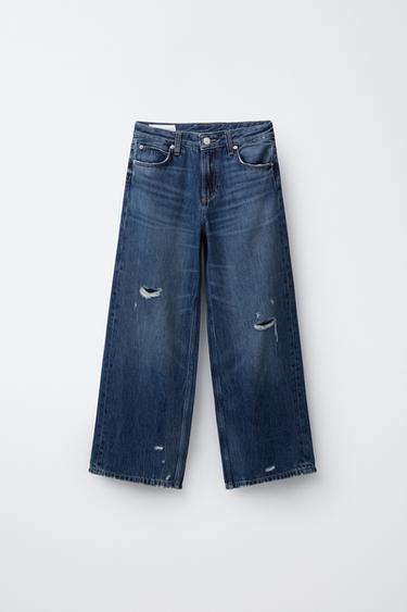 RIPPED WIDE-LEG JEANS - Blue by Zara - Image 0