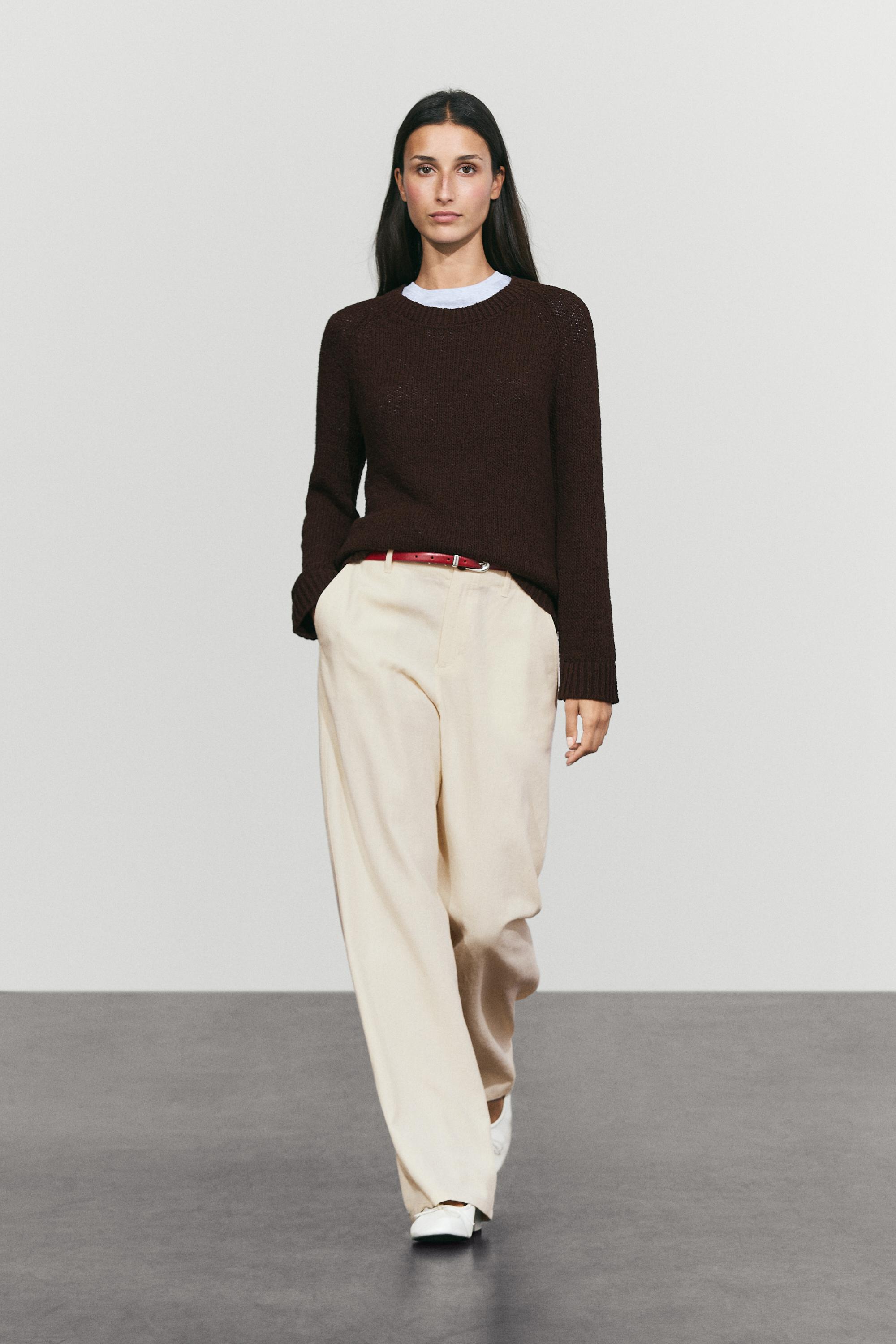 Cotton-blend boat-neck knit sweater