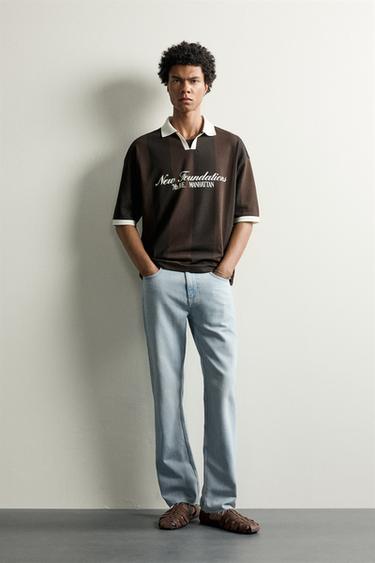 POLO RETRÔ FUTEBOL COM ESTAMPAS EM CONTRASTE - Marrom da Zara - Imagem 0