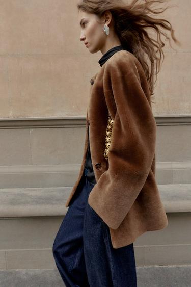 MANTEAU 100 % CUIR RÉVERSIBLE - Marron de Zara - Image 3