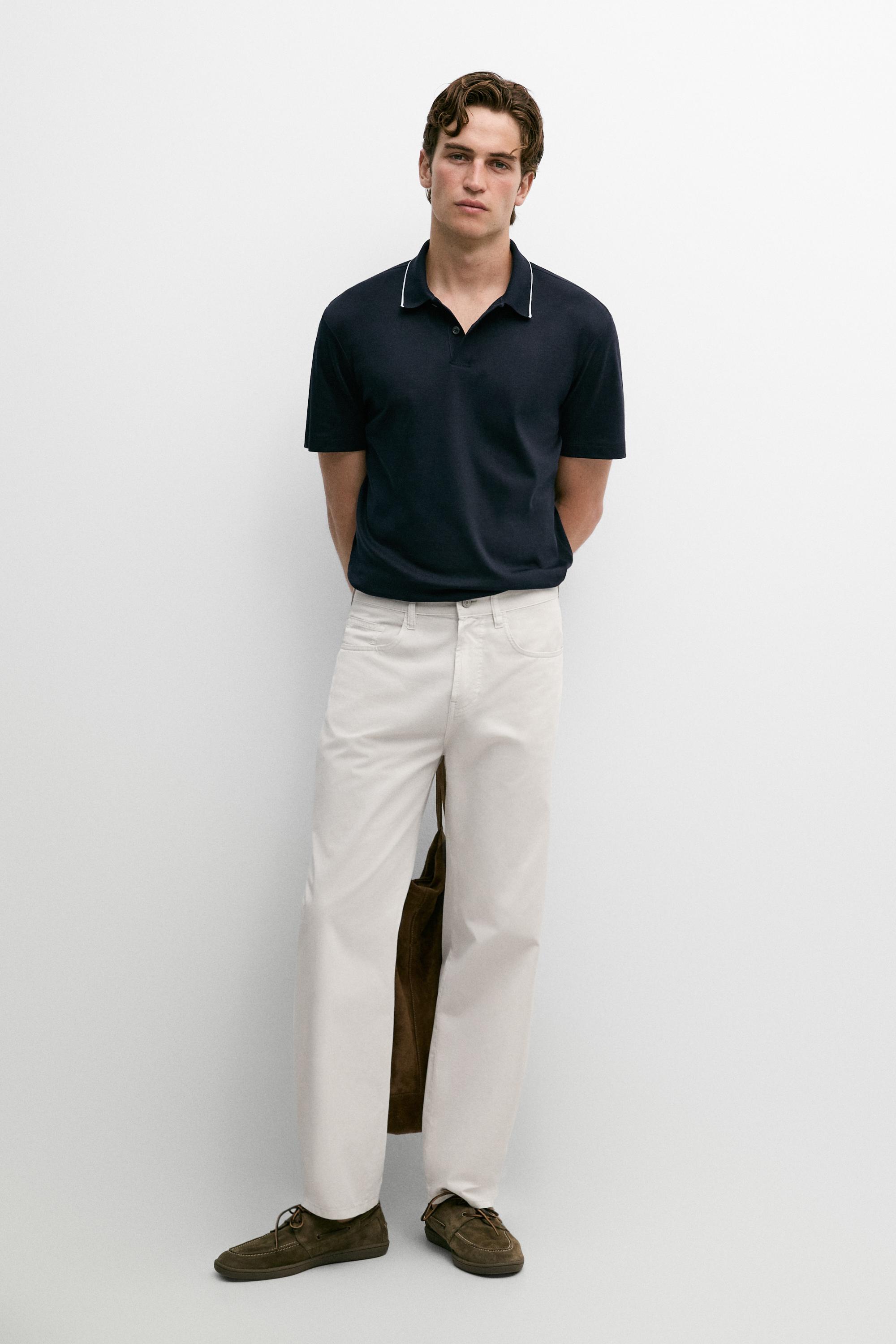 Short sleeve polo shirt with contrast detail — Navy blue